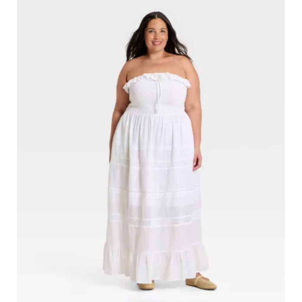 Women's Universal Thread Cotton Maxi Pullover Strapless Sundress White 1X